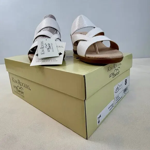 NIB Kim Roger’s Krystal White Slip On Ultra Comfort Wedge Sandals 8M Man Made - Picture 2 of 16